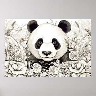 Poster Panda Nature paisible Prairie Sketch Style de dess