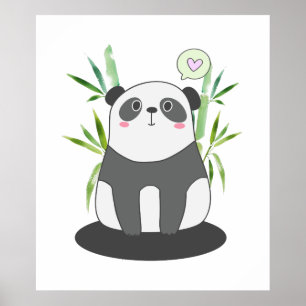 Poster Panda noir et blanc mignonne en Bambou