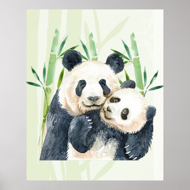 Poster Panda Pair et Bambou Aquarelle (Devant)