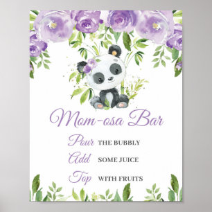 Poster Panda Purple Floral Vert Bambou Momosa Bar