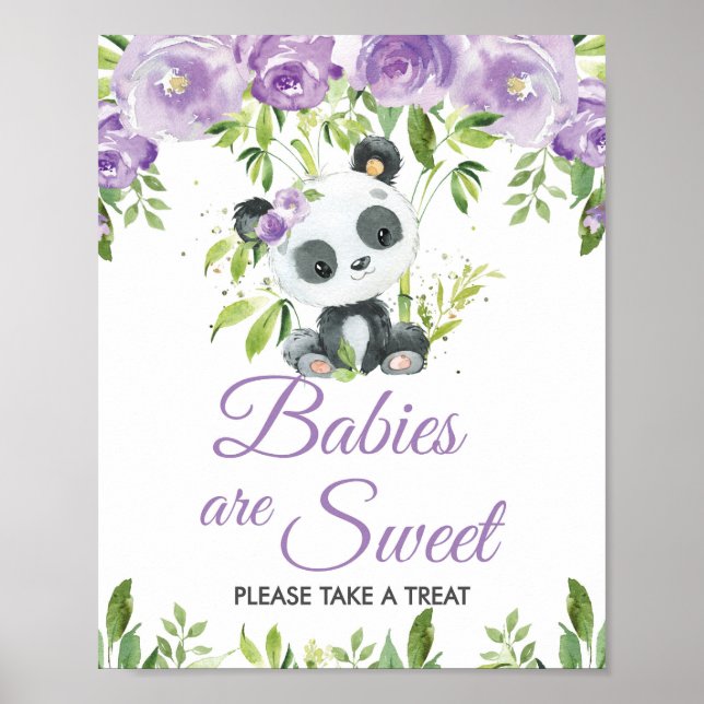 Poster Panda Purple Flore Vert Bambou Traiter Faveurs (Devant)