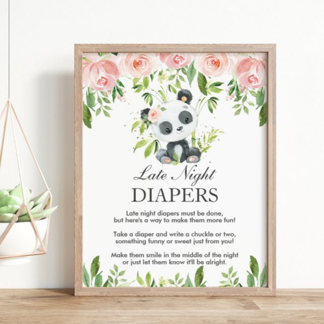 Poster Panda Rose Floral Dernière Nuit Baby shower de cou (Créateur téléchargé)