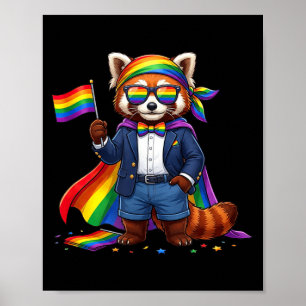 Poster Panda Rouge Drôle LGBT Arc-en-ciel Fierté Lesbienn