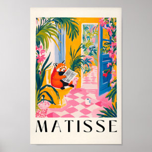 Poster Panda Rouge Sur Toilettes, Amusante Peinture Mural