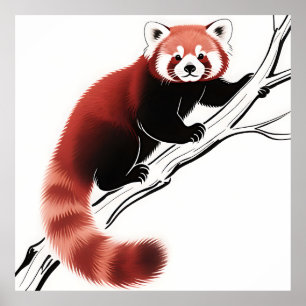 Poster Panda roux perché sur une branche