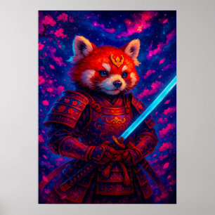Poster Panda Samurai rouge avec Imaginaire katana brillan