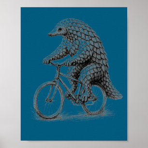 Poster Pangolin à vélo drôle cyclisme animal bicyclette