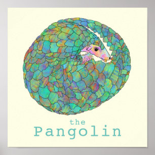Poster Pangolin Animaux menacés Art Vert de la faune