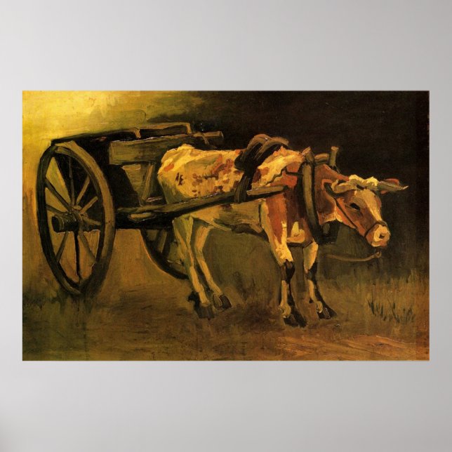 Poster Panier avec boeuf rouge et blanc de Van Gogh. (Devant)