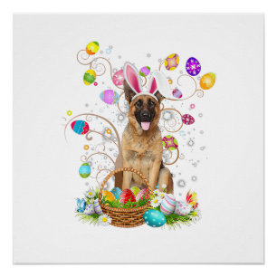 Poster Panier de chasse aux œufs de Pâques pour chien ber