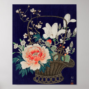 Poster Panier de fleurs en bambou Ohara Koson Illustratio