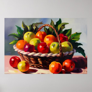Poster Panier de pomme, peinture à vie fixe,
