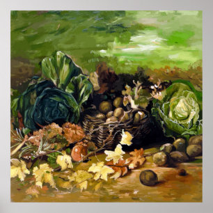 Poster Panier de pommes de terre, feuilles, légumes de Va