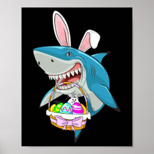 Poster Panier d'œufs de lapin de Pâques de requin drôle g