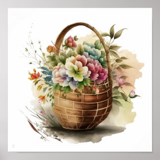 Poster Panier Fleur sauvage aquarelle