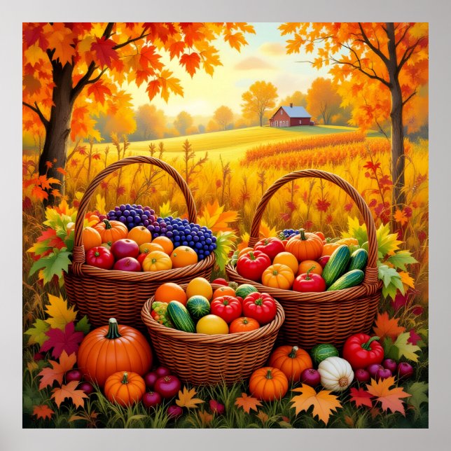 Poster Paniers de récolte d'automne colorés (Devant)