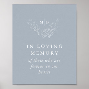 Poster Panneau À la Mémoire Douce Bleu Mariage Monogramme