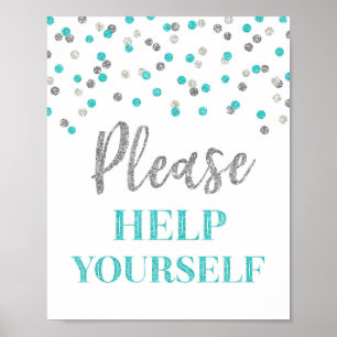 Poster Panneau Aide-toi Bleu Argent Confettis