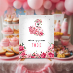 Poster Panneau alimentaire Baby shower Argent Flamant ros