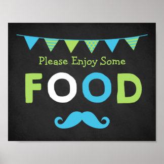 Poster Panneau alimentaire bleu et vert Moustache Chalkbo