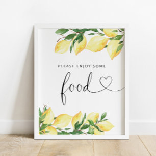 Poster Panneau alimentaire élégant au citron à l'aquarell