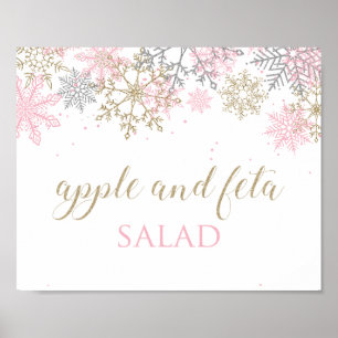 Poster Panneau alimentaire hiver Onederland rose Snowflak