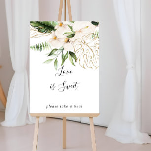Poster Panneau Amour Tropical Doré Est Suave Fleurs Feuil