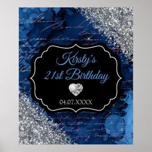Poster Panneau Anniversaire Glitter Sirène Bleue Argent