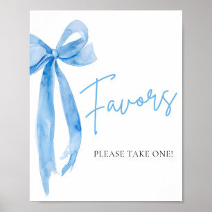 Poster Panneau Aquarelle Elegant Dusty Blue Bow Faveurs