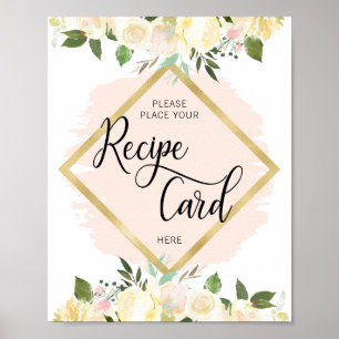 Poster Panneau Aquarelle Floral Blush Gold RECEPE CARTE