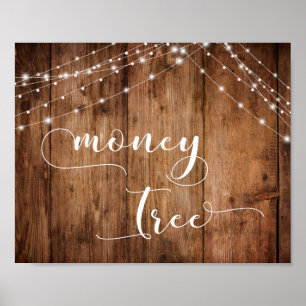 Poster Panneau Arbre Mariage en bois rustique et lumière