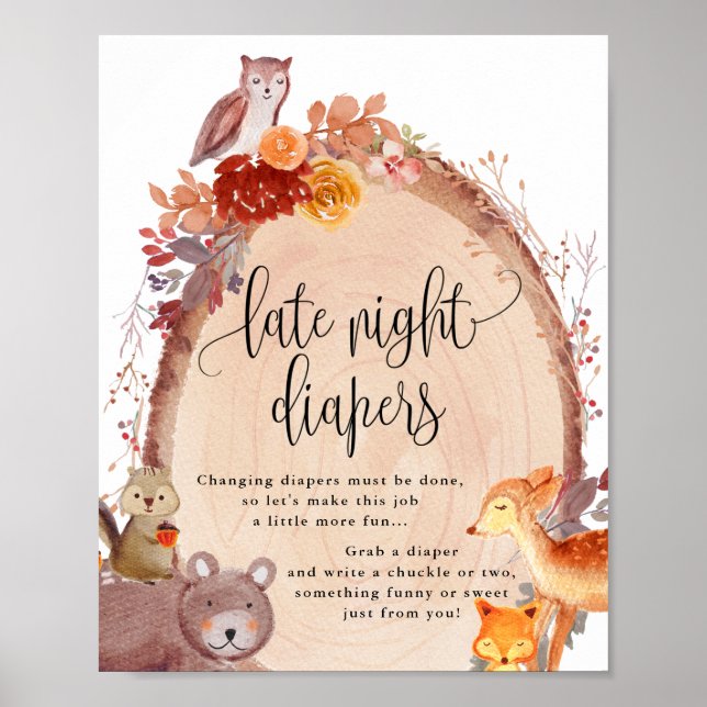 Poster Panneau Automne Animaux de bois Diapeurs de nuit (Devant)
