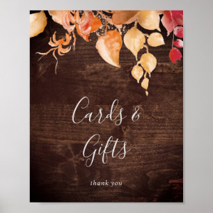 Poster Panneau Automne Feuilles Rustique Brown Cartes et 