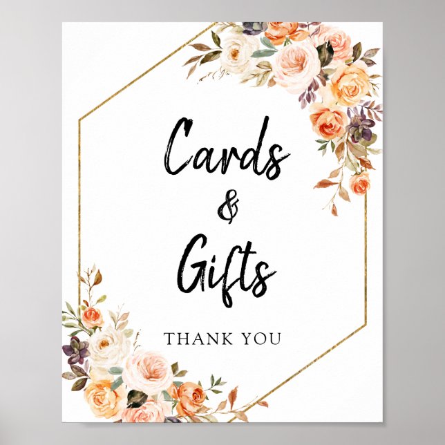 Poster Panneau Automne Terracotta Floral Cartes et Cadeau (Devant)