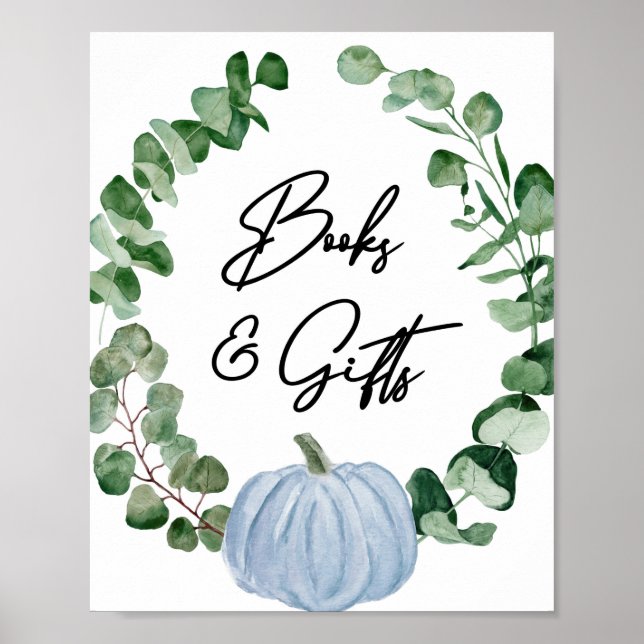 Poster Panneau Automne Vert bleu Citrouille Livres et cad (Devant)