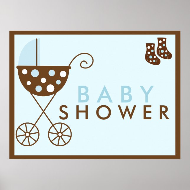 Poster Panneau Baby shower à poutre bleue (Devant)