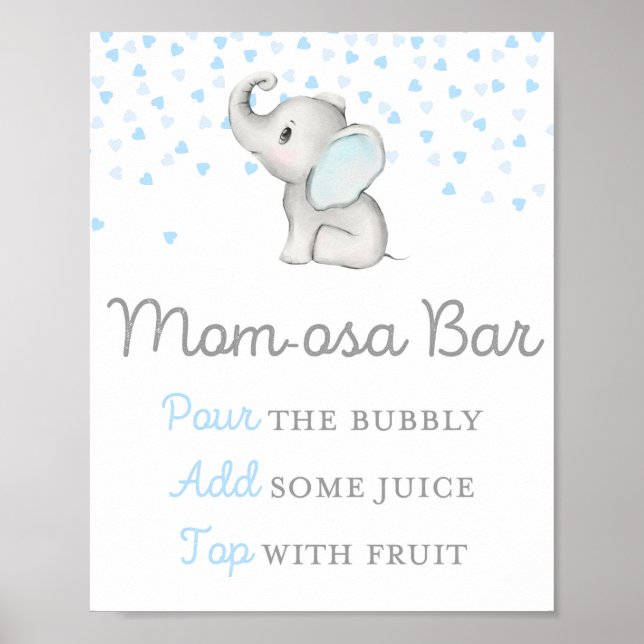 Poster Panneau Baby shower bleu éléphant garçon (Devant)
