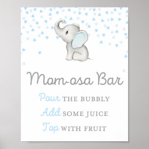 Poster Panneau Baby shower bleu éléphant garçon