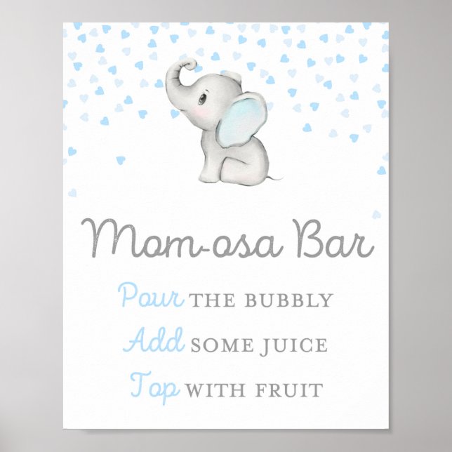 Poster Panneau Baby shower bleu éléphant garçon (Devant)
