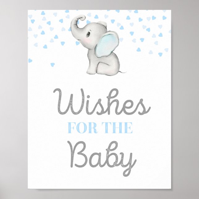 Poster Panneau Baby shower bleu éléphant garçon (Devant)