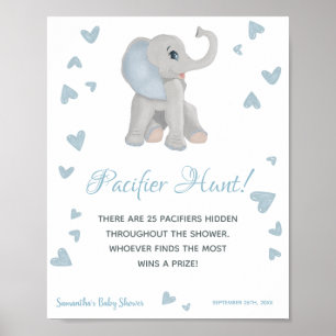 Poster Panneau Baby shower Blue Elephant Pacifier Chasse