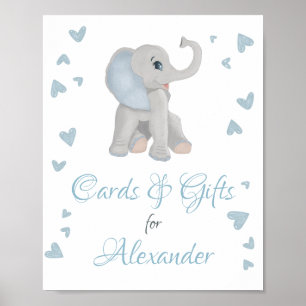 Poster Panneau Baby shower Blue Grey Elephant Cadeaux & C