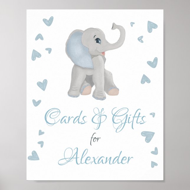 Poster Panneau Baby shower Blue Grey Elephant Cadeaux & C (Devant)