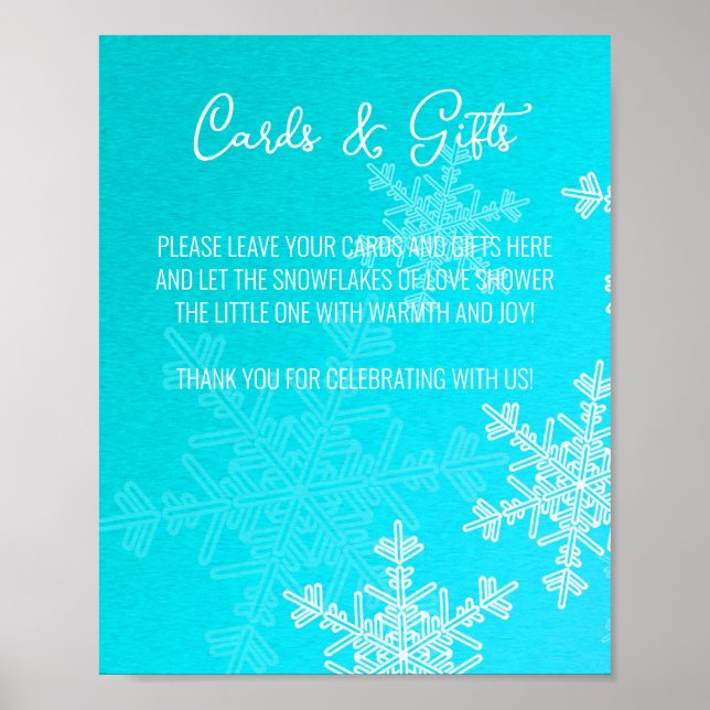 Poster Panneau baby shower Blue Snowflakes Cartes et cade (Devant)