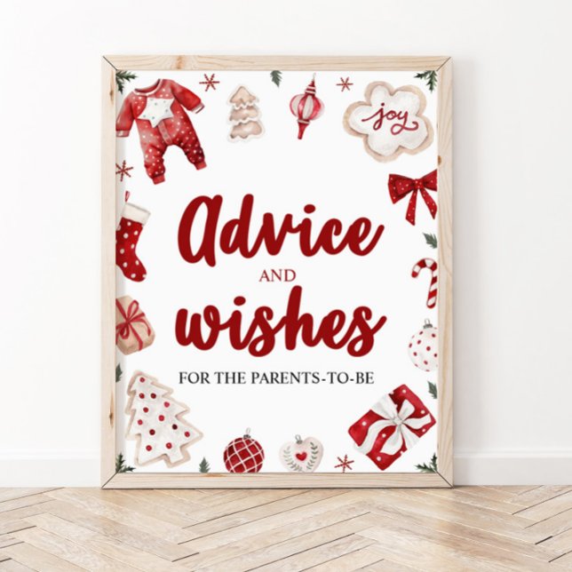 Poster Panneau Baby shower Conseils et souhaits de Noël r (Créateur téléchargé)