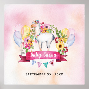 Poster Panneau Baby shower d'aquarelle florale moderne