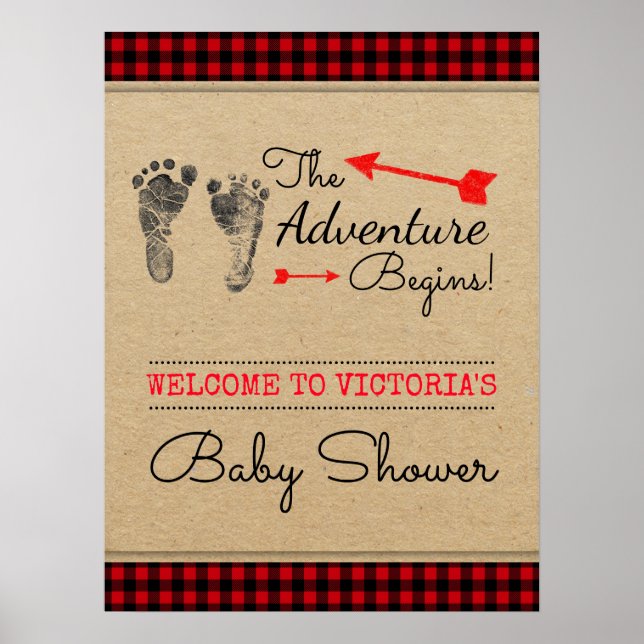 Poster Panneau Baby shower d'aventure Lumberjack Woodland (Devant)