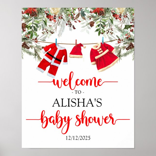 Poster Panneau Baby shower de bienvenue de Noël (Devant)