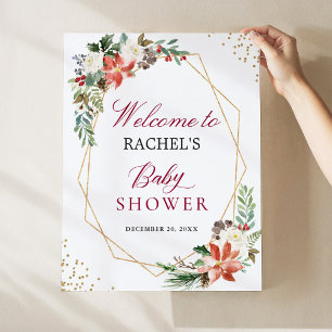 Poster Panneau Baby shower de cadre or ivoire rouge Poins