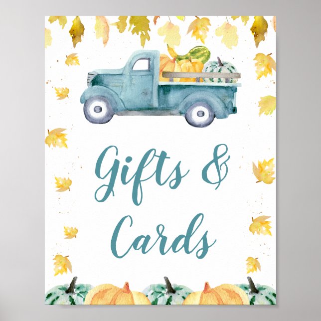 Poster Panneau Baby shower de camion Citrouille Blue Litt (Devant)